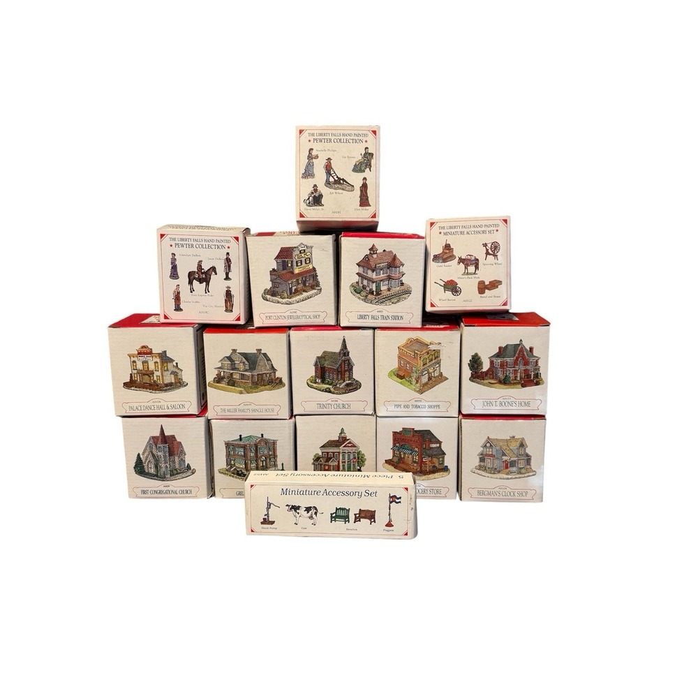 Liberty Falls Miniature Buildings Lot Americana Village Houses Set Of 12 Bldgs +